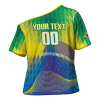 Custom Brazil Football 2026 Cross Shoulder Shirt Canarinho Mascot Bate no Peito