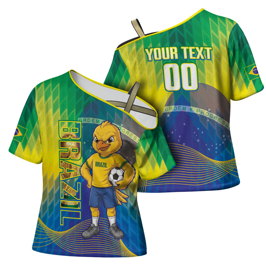 Custom Brazil Football 2026 Cross Shoulder Shirt Canarinho Mascot Bate no Peito