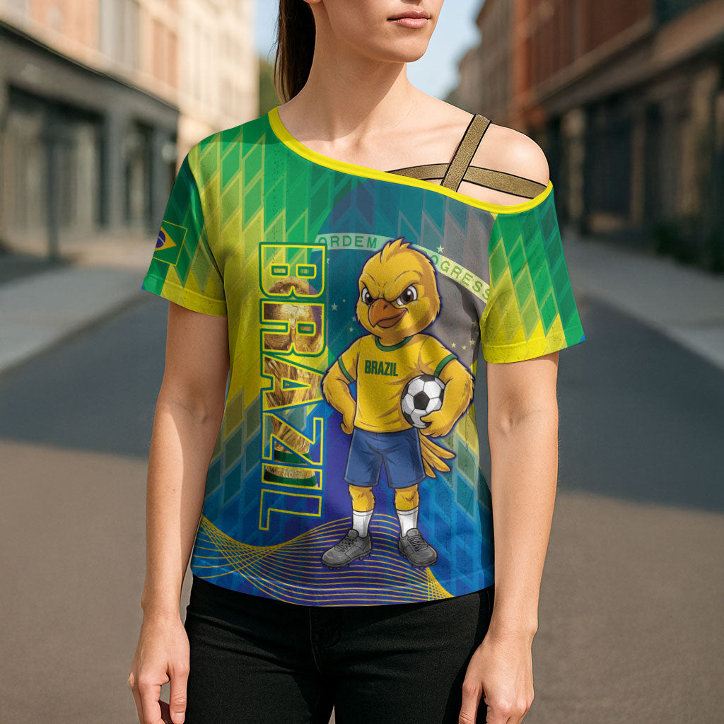Custom Brazil Football 2026 Cross Shoulder Shirt Canarinho Mascot Bate no Peito