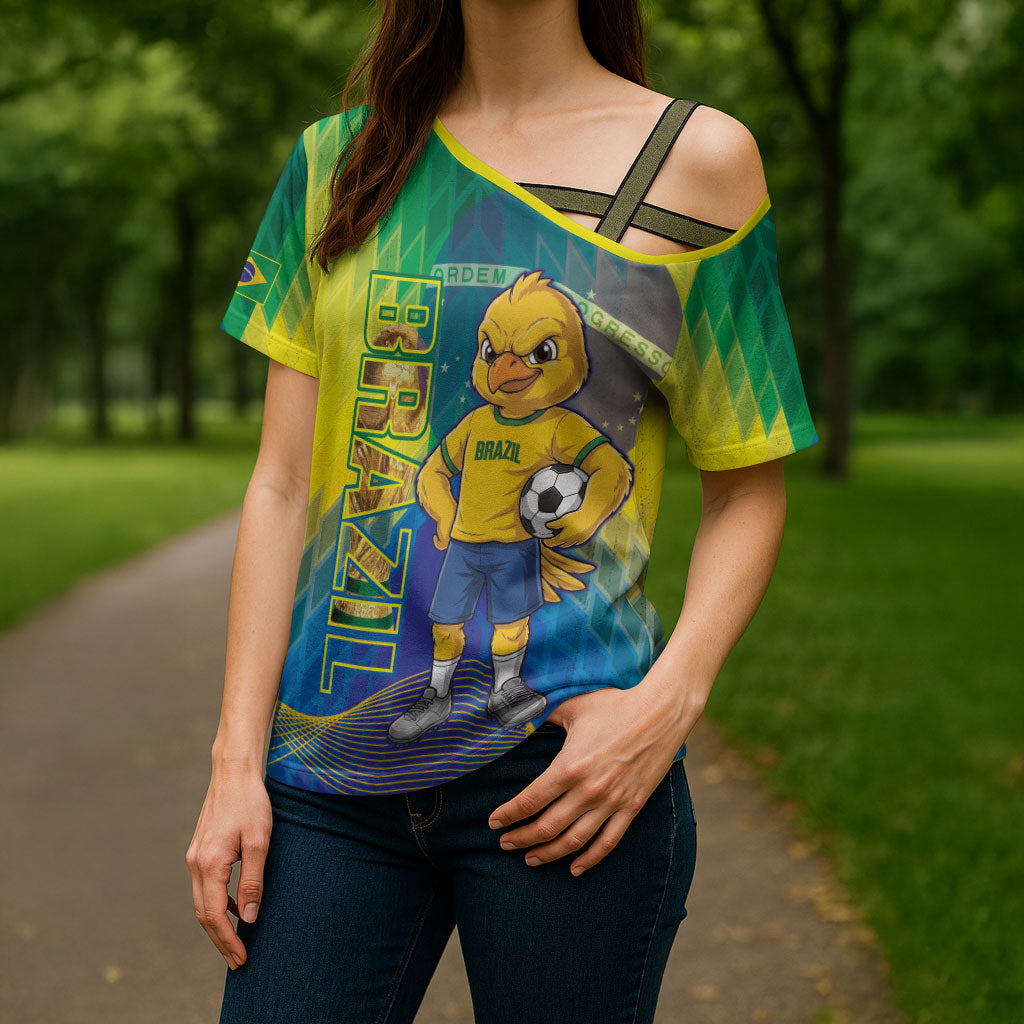 Custom Brazil Football 2026 Cross Shoulder Shirt Canarinho Mascot Bate no Peito
