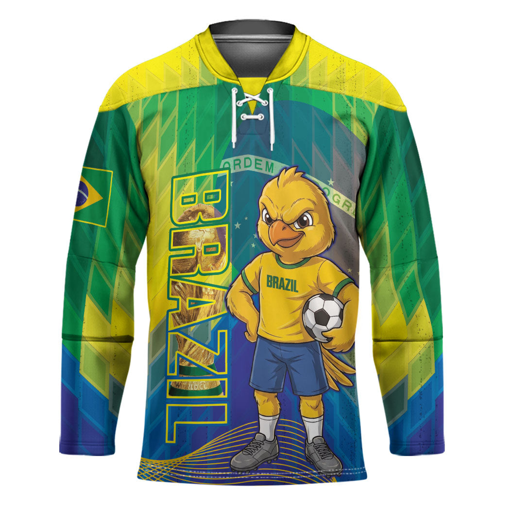 Custom Brazil Football 2026 Hockey Jersey Canarinho Mascot Bate no Peito