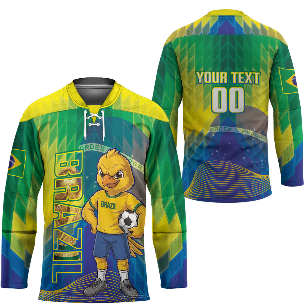 Custom Brazil Football 2026 Hockey Jersey Canarinho Mascot Bate no Peito
