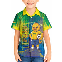 Custom Brazil Football 2026 Kid Hawaiian Shirt Canarinho Mascot Bate no Peito