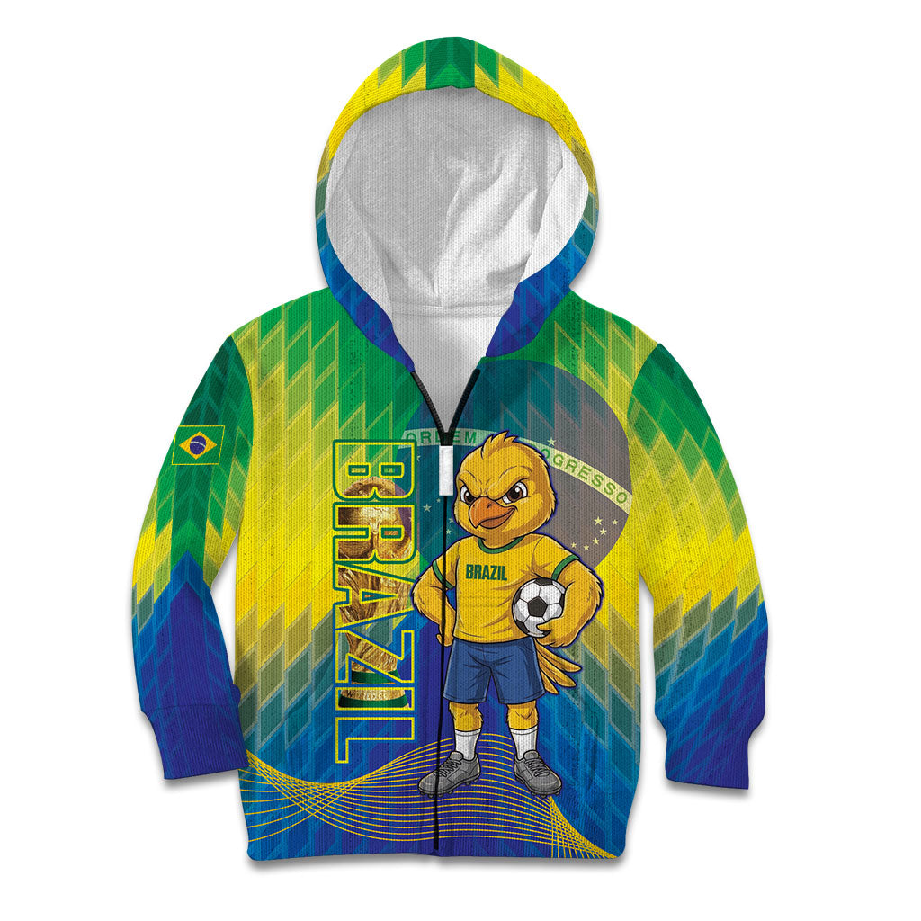 Custom Brazil Football 2026 Kid Hoodie Canarinho Mascot Bate no Peito