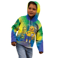 Custom Brazil Football 2026 Kid Hoodie Canarinho Mascot Bate no Peito