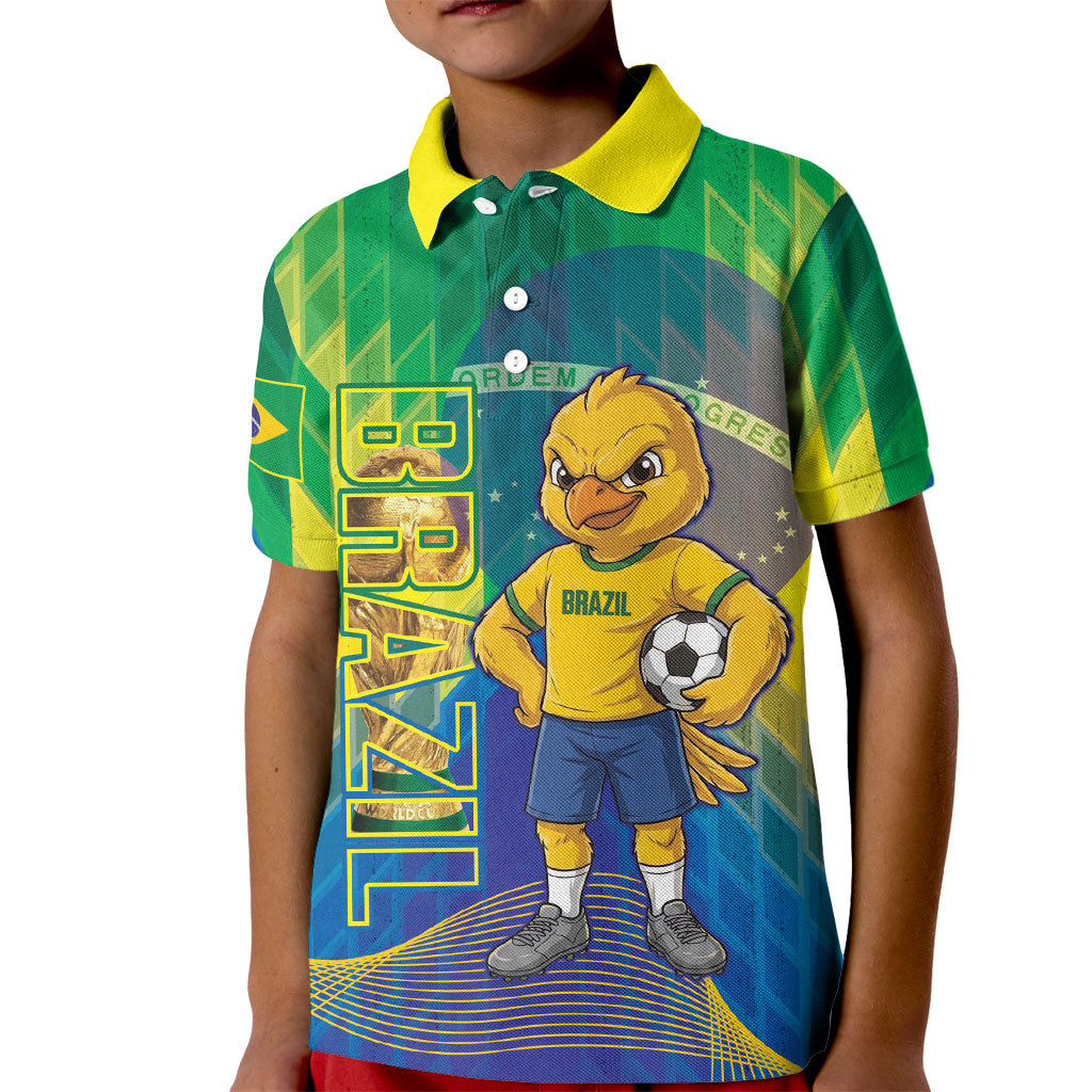 Custom Brazil Football 2026 Kid Polo Shirt Canarinho Mascot Bate no Peito