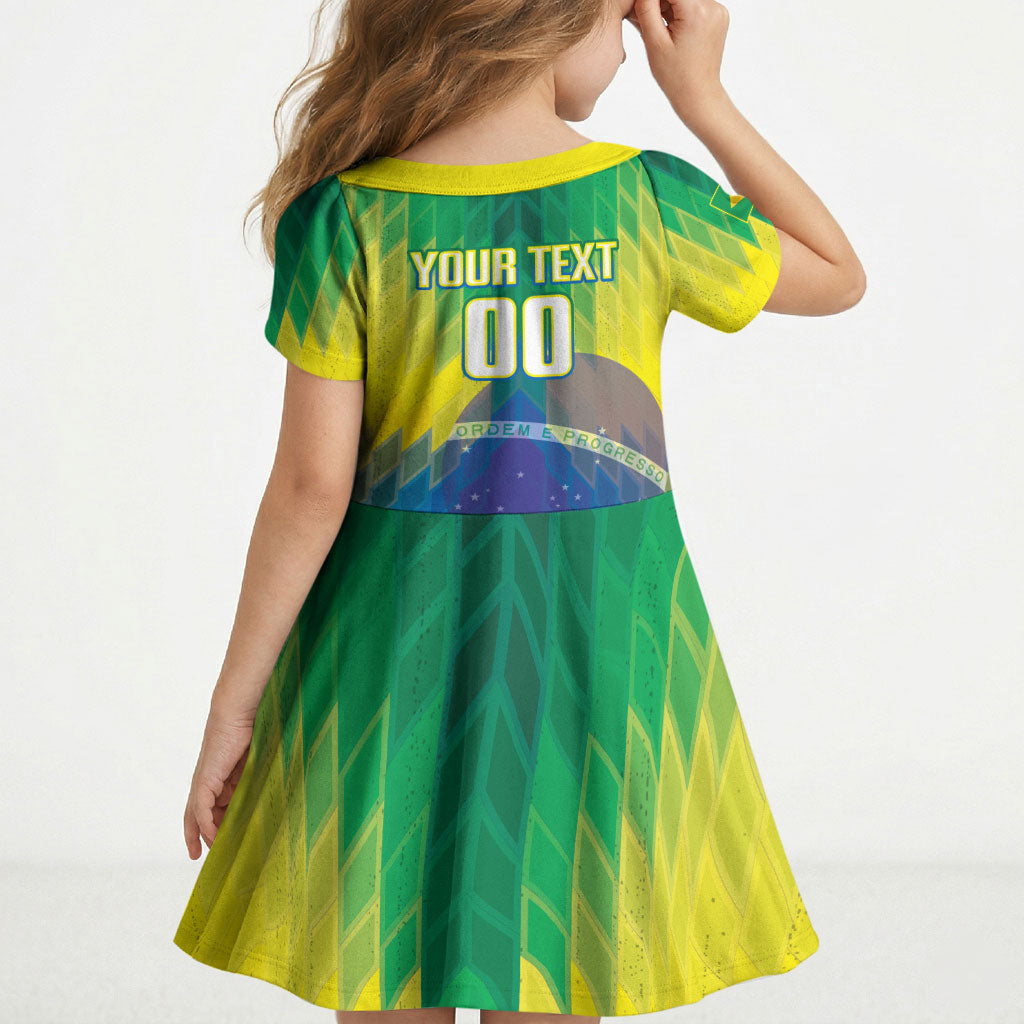 Custom Brazil Football 2026 Kid Short Sleeve Dress Canarinho Mascot Bate no Peito