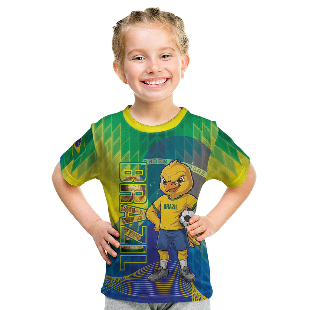 Custom Brazil Football 2026 Kid T Shirt Canarinho Mascot Bate no Peito