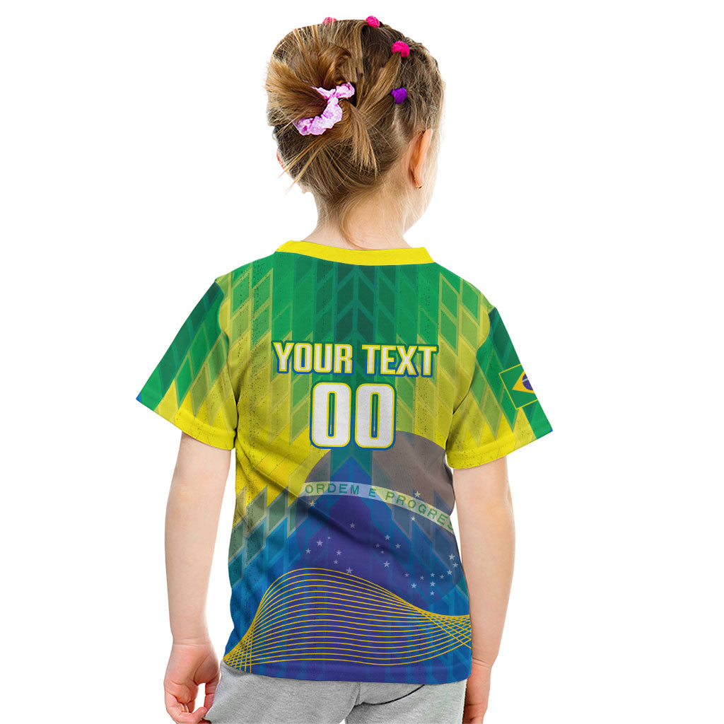 Custom Brazil Football 2026 Kid T Shirt Canarinho Mascot Bate no Peito