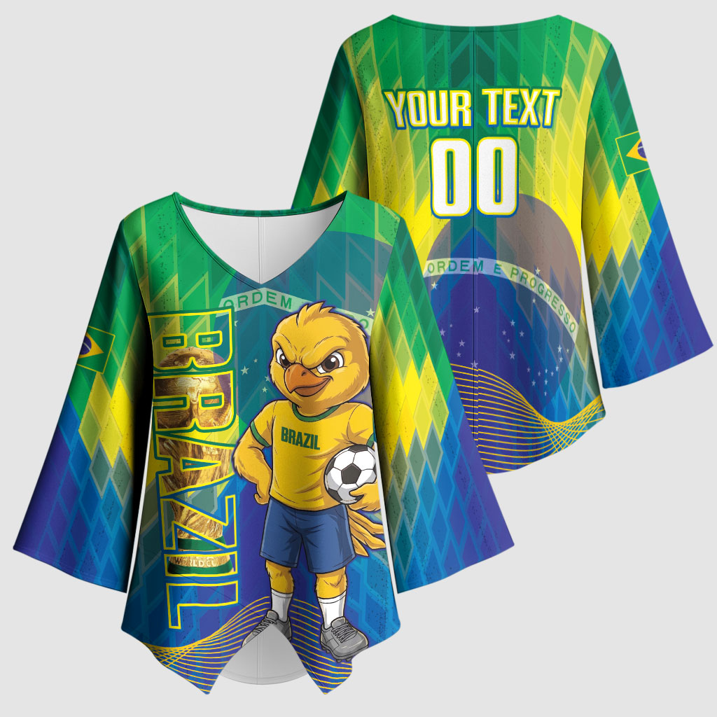 Custom Brazil Football 2026 Kimono Sleeve Blouse Canarinho Mascot Bate no Peito
