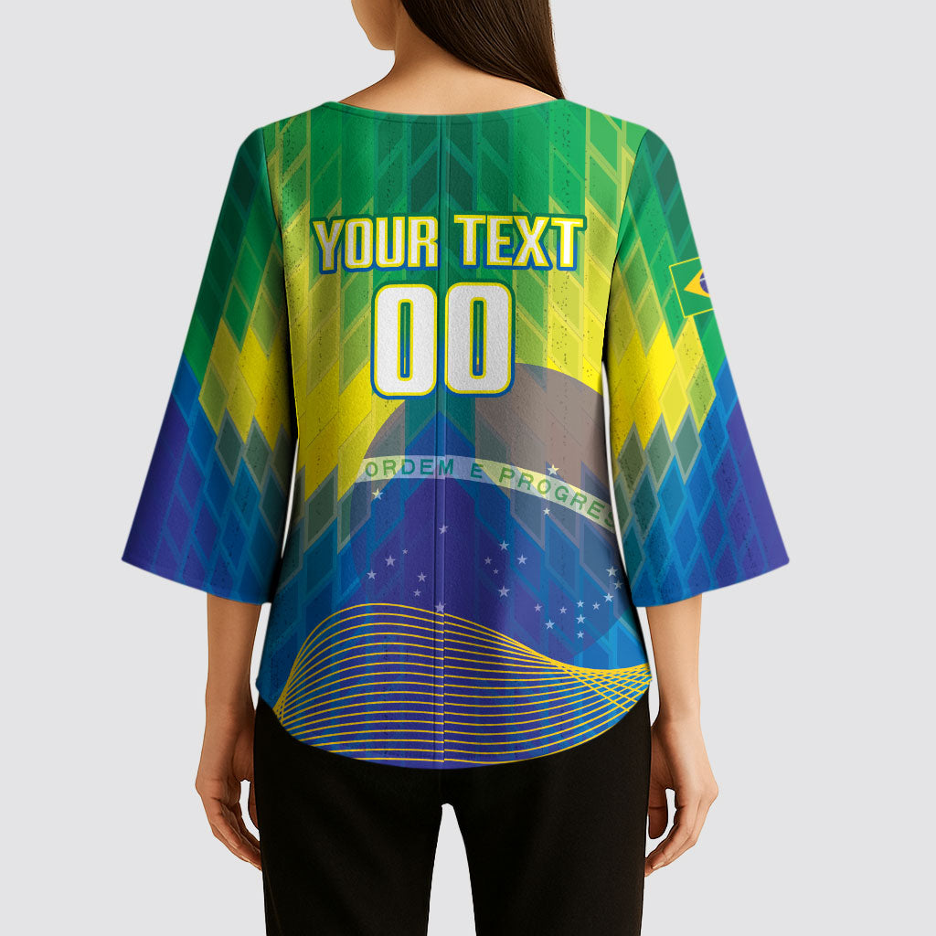 Custom Brazil Football 2026 Kimono Sleeve Blouse Canarinho Mascot Bate no Peito