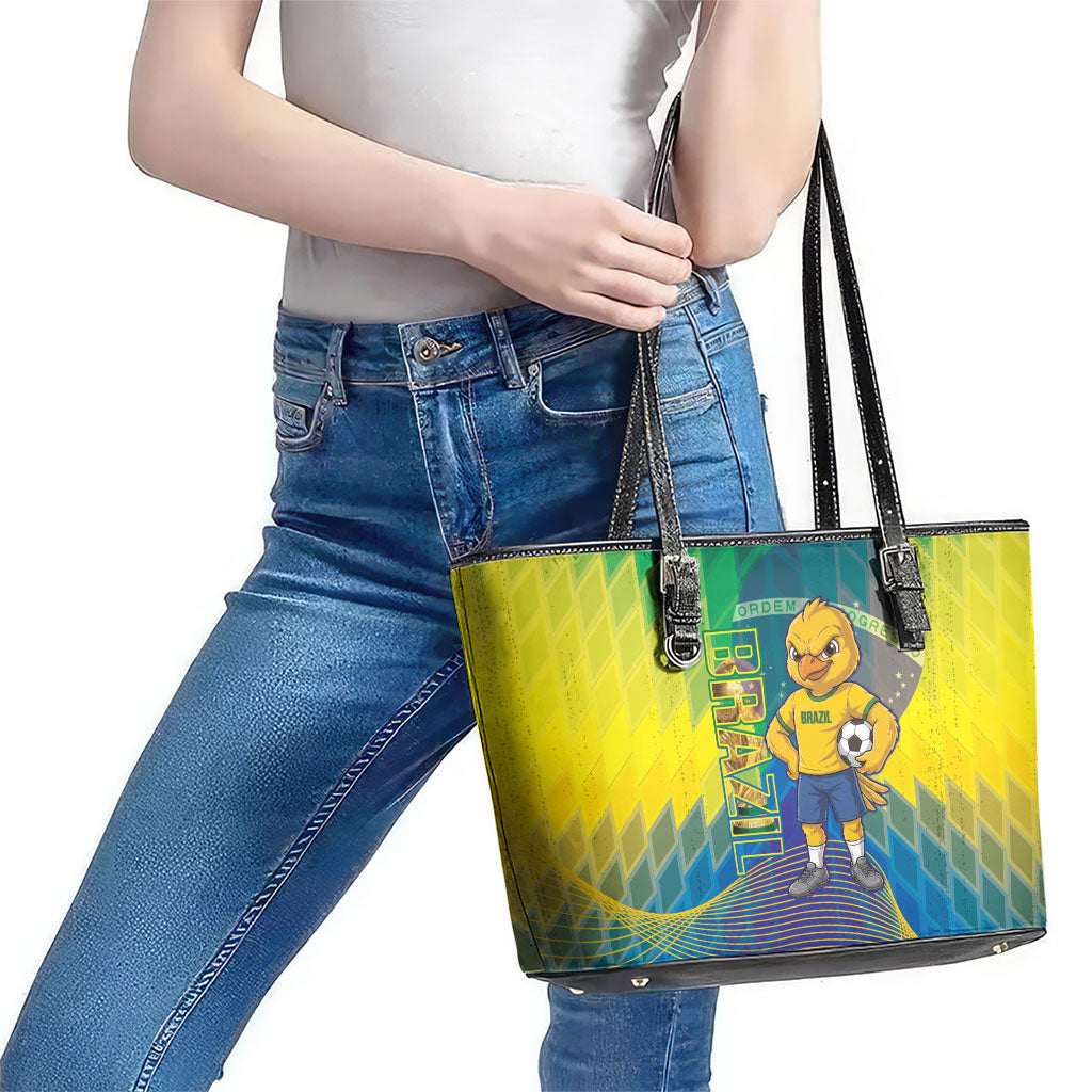 Brazil Football 2026 Leather Tote Bag Canarinho Mascot Bate no Peito