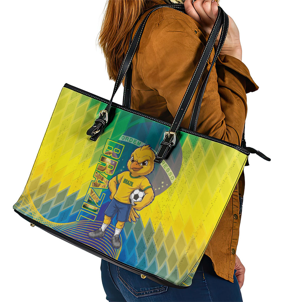 Brazil Football 2026 Leather Tote Bag Canarinho Mascot Bate no Peito