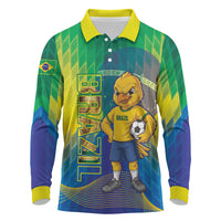 Custom Brazil Football 2026 Long Sleeve Polo Shirt Canarinho Mascot Bate no Peito