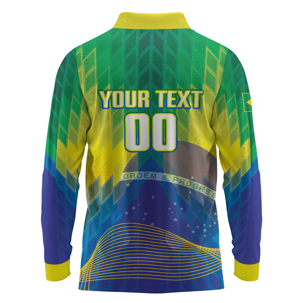 Custom Brazil Football 2026 Long Sleeve Polo Shirt Canarinho Mascot Bate no Peito