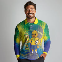 Custom Brazil Football 2026 Long Sleeve Polo Shirt Canarinho Mascot Bate no Peito