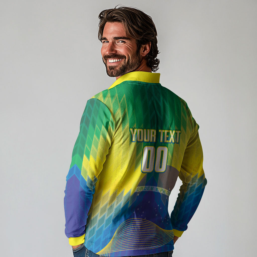 Custom Brazil Football 2026 Long Sleeve Polo Shirt Canarinho Mascot Bate no Peito