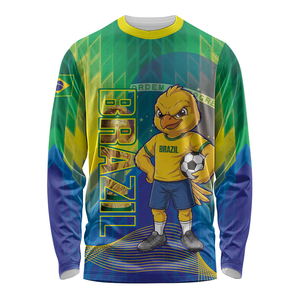 Custom Brazil Football 2026 Long Sleeve Shirt Canarinho Mascot Bate no Peito
