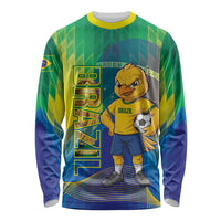 Custom Brazil Football 2026 Long Sleeve Shirt Canarinho Mascot Bate no Peito