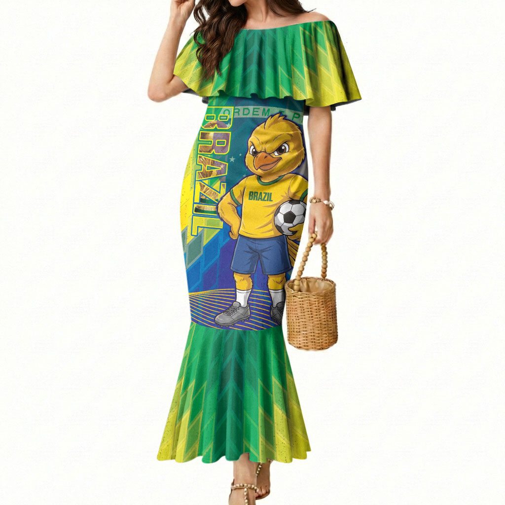 Custom Brazil Football 2026 Mermaid Dress Canarinho Mascot Bate no Peito