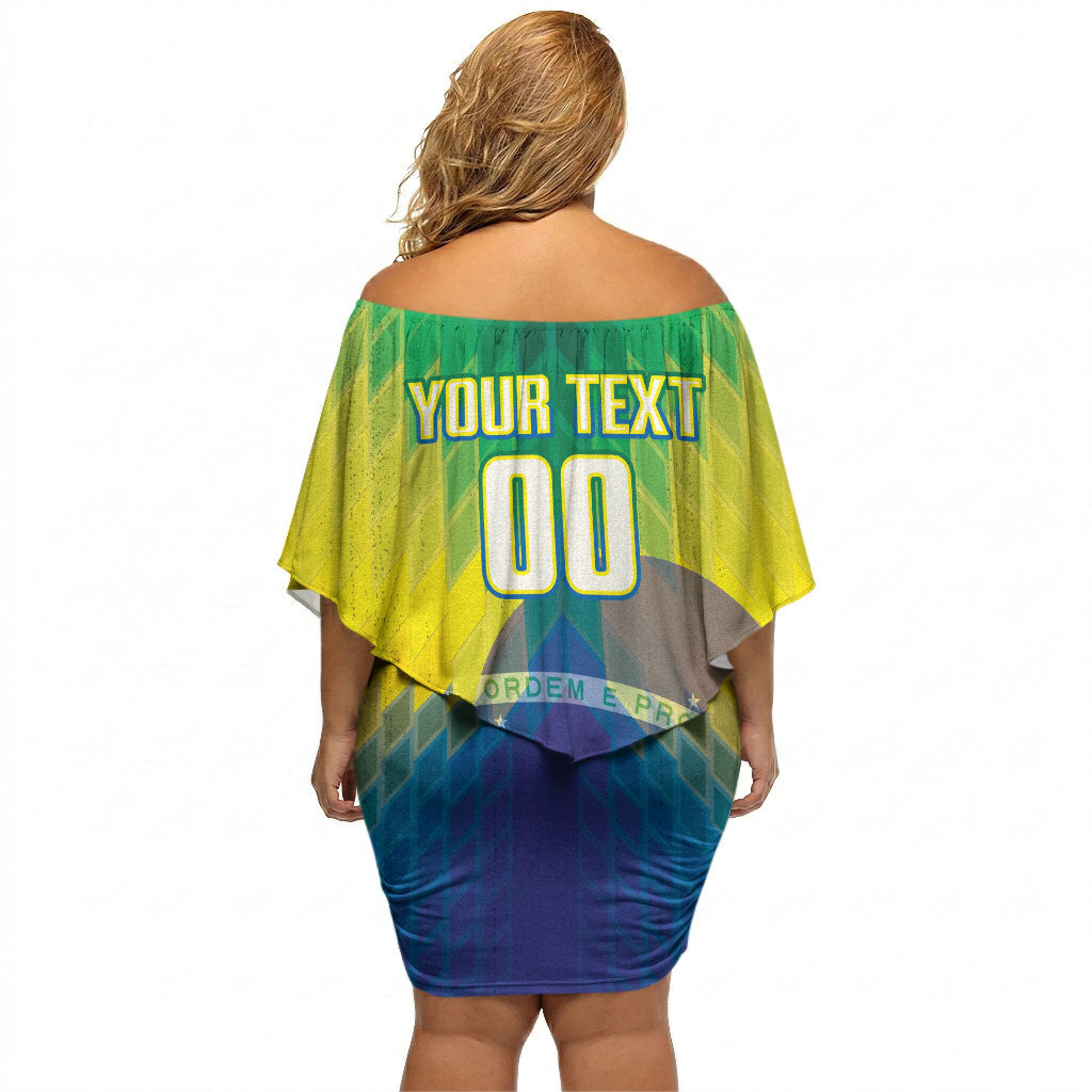 Custom Brazil Football 2026 Off Shoulder Short Dress Canarinho Mascot Bate no Peito