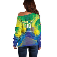 Custom Brazil Football 2026 Off Shoulder Sweater Canarinho Mascot Bate no Peito