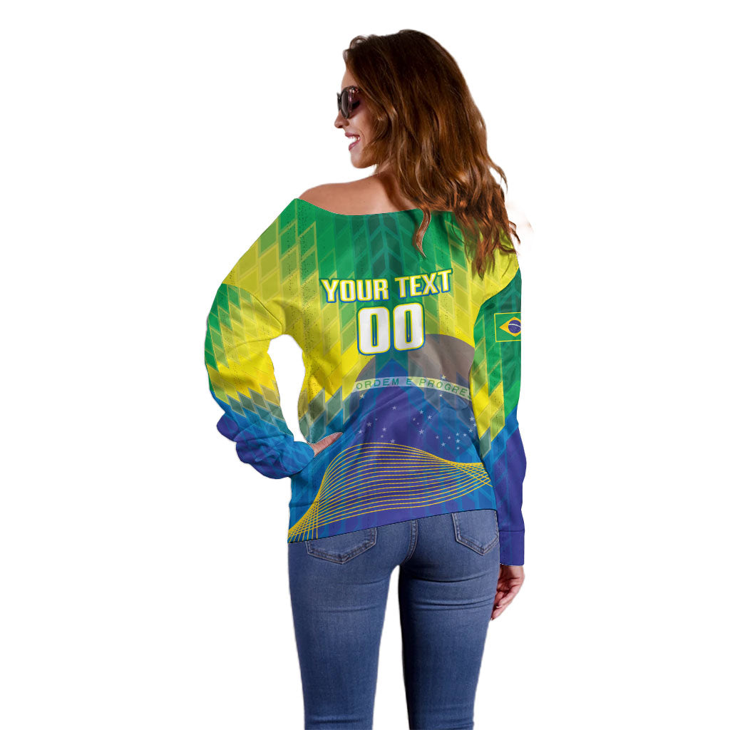 Custom Brazil Football 2026 Off Shoulder Sweater Canarinho Mascot Bate no Peito