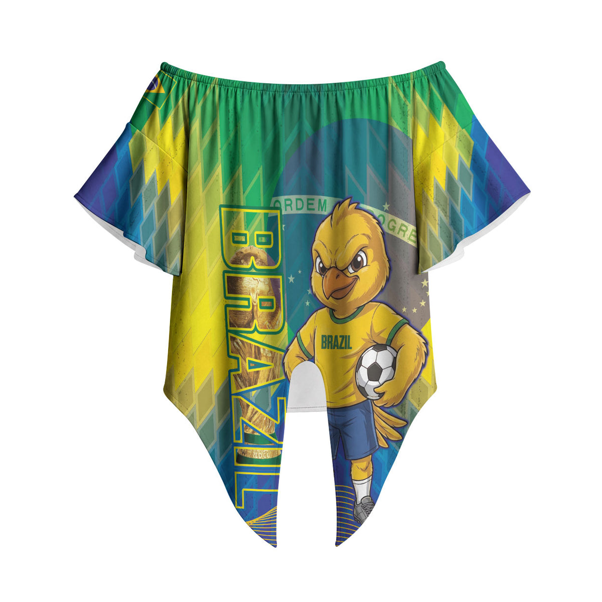 Custom Brazil Football 2026 Off Shoulder Wrap Waist Top Canarinho Mascot Bate no Peito