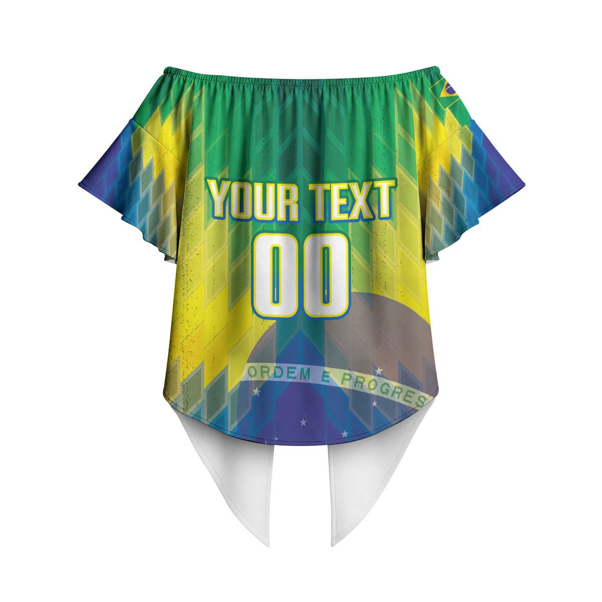 Custom Brazil Football 2026 Off Shoulder Wrap Waist Top Canarinho Mascot Bate no Peito