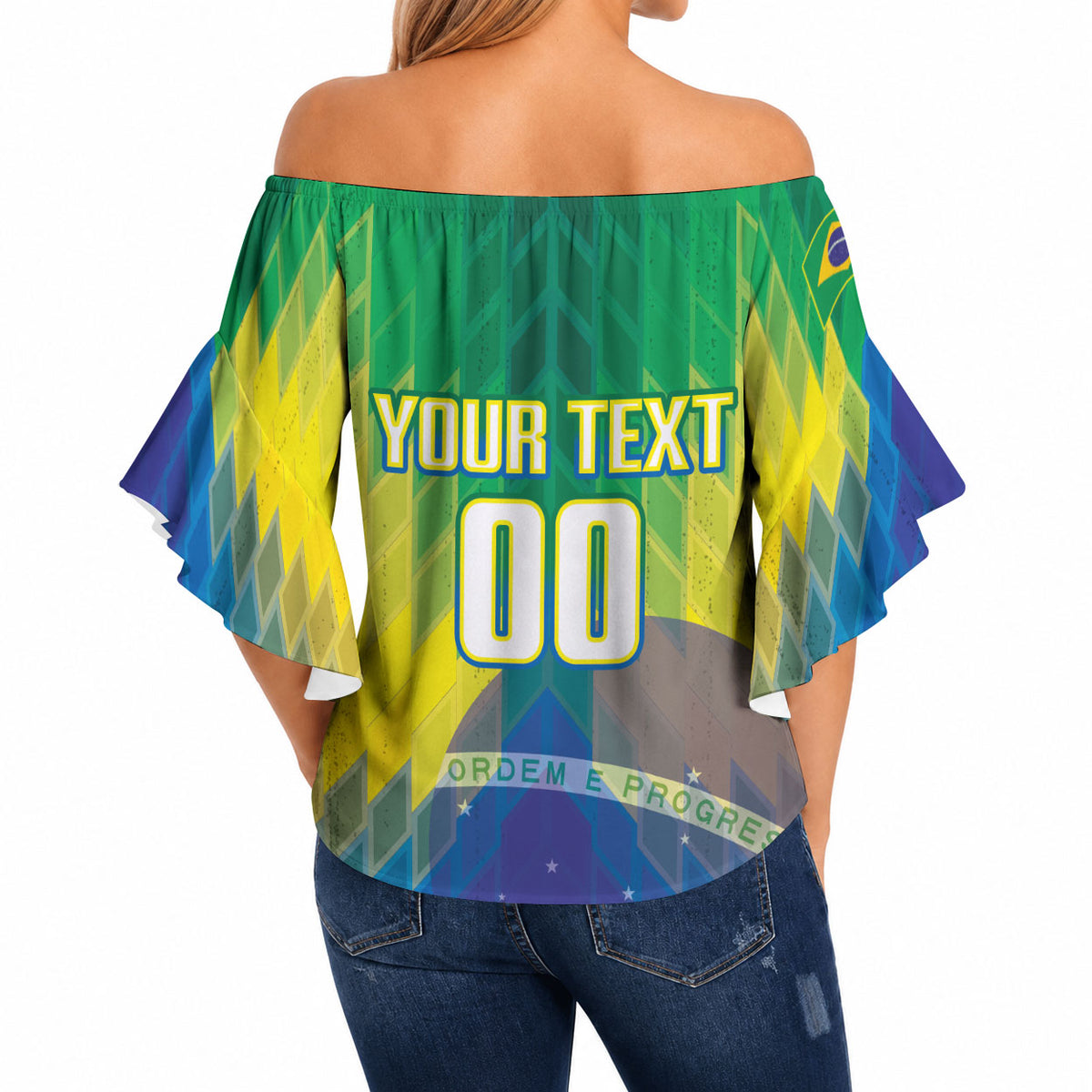 Custom Brazil Football 2026 Off Shoulder Wrap Waist Top Canarinho Mascot Bate no Peito