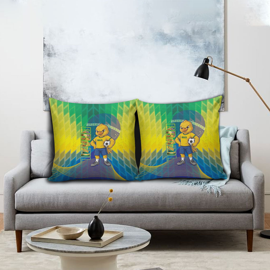Brazil Football 2026 Pillow Cover Canarinho Mascot Bate no Peito