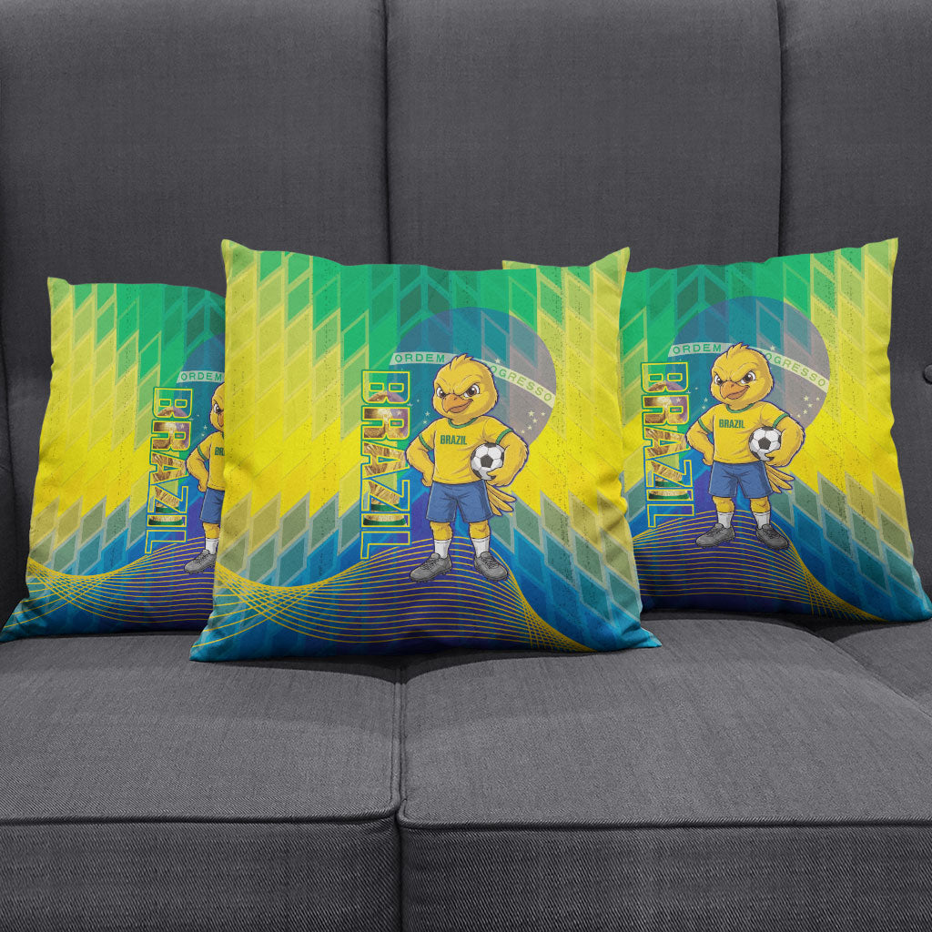 Brazil Football 2026 Pillow Cover Canarinho Mascot Bate no Peito