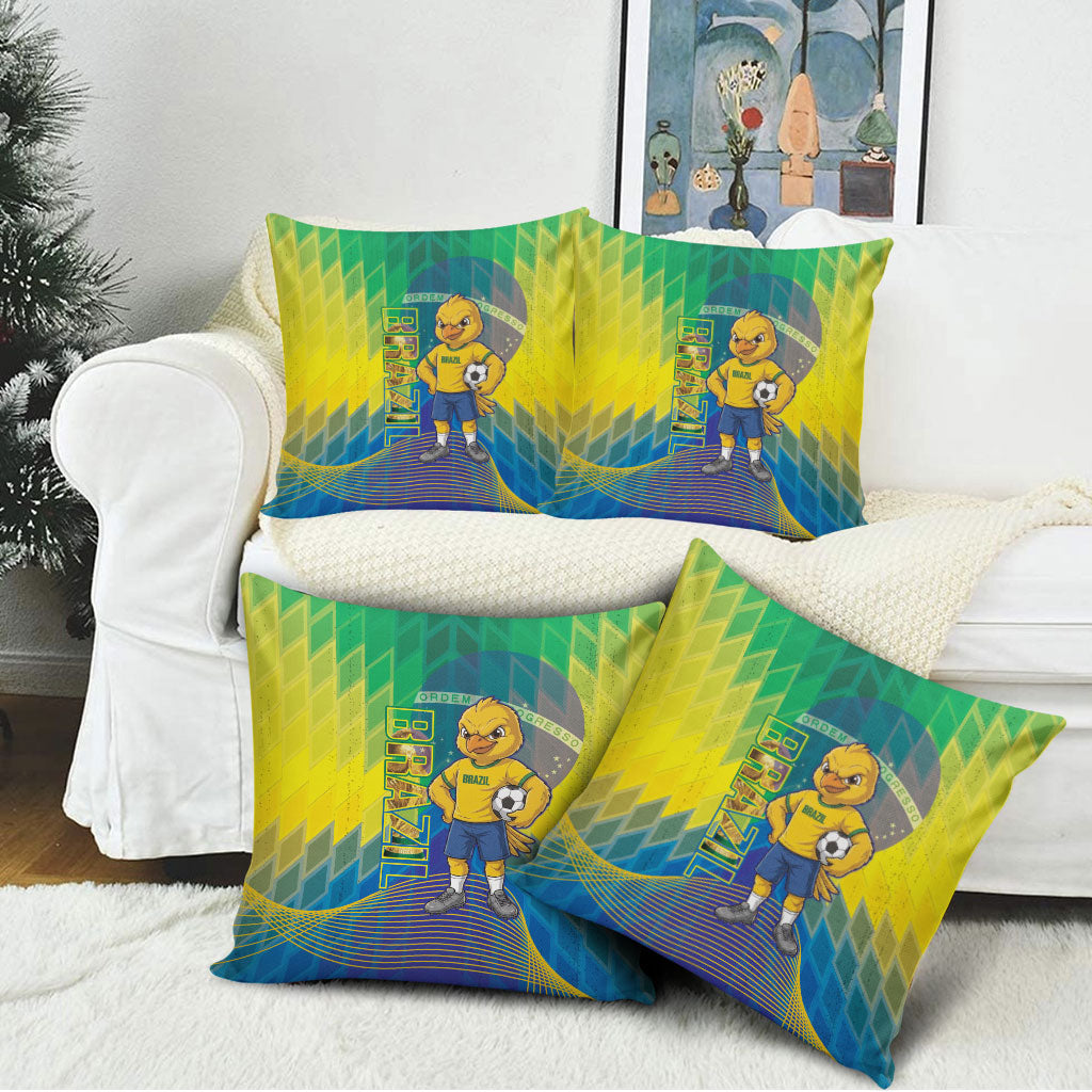 Brazil Football 2026 Pillow Cover Canarinho Mascot Bate no Peito