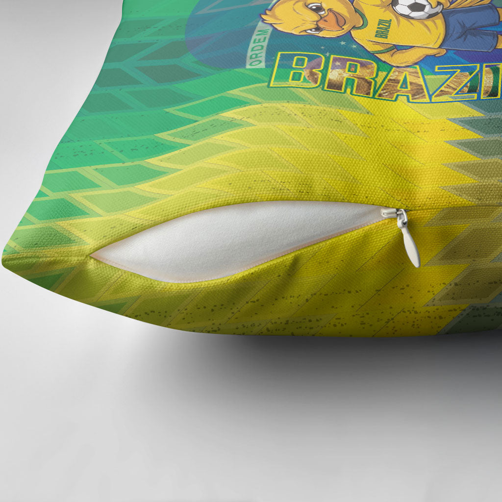Brazil Football 2026 Pillow Cover Canarinho Mascot Bate no Peito