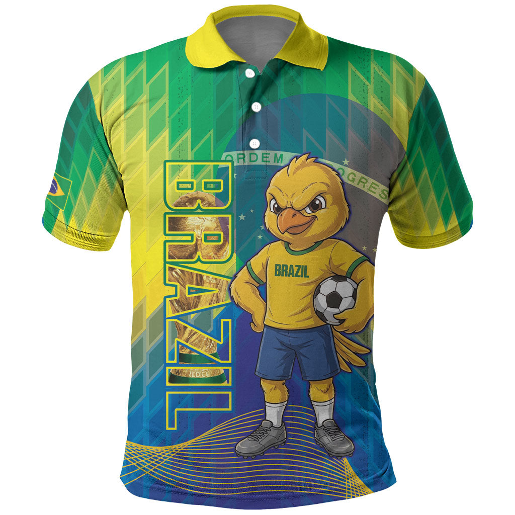 Custom Brazil Football 2026 Polo Shirt Canarinho Mascot Bate no Peito