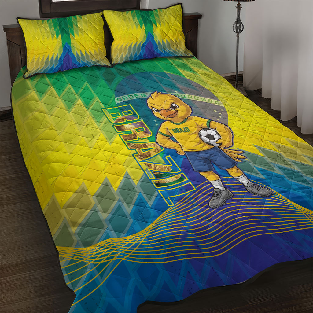 Brazil Football 2026 Quilt Bed Set Canarinho Mascot Bate no Peito