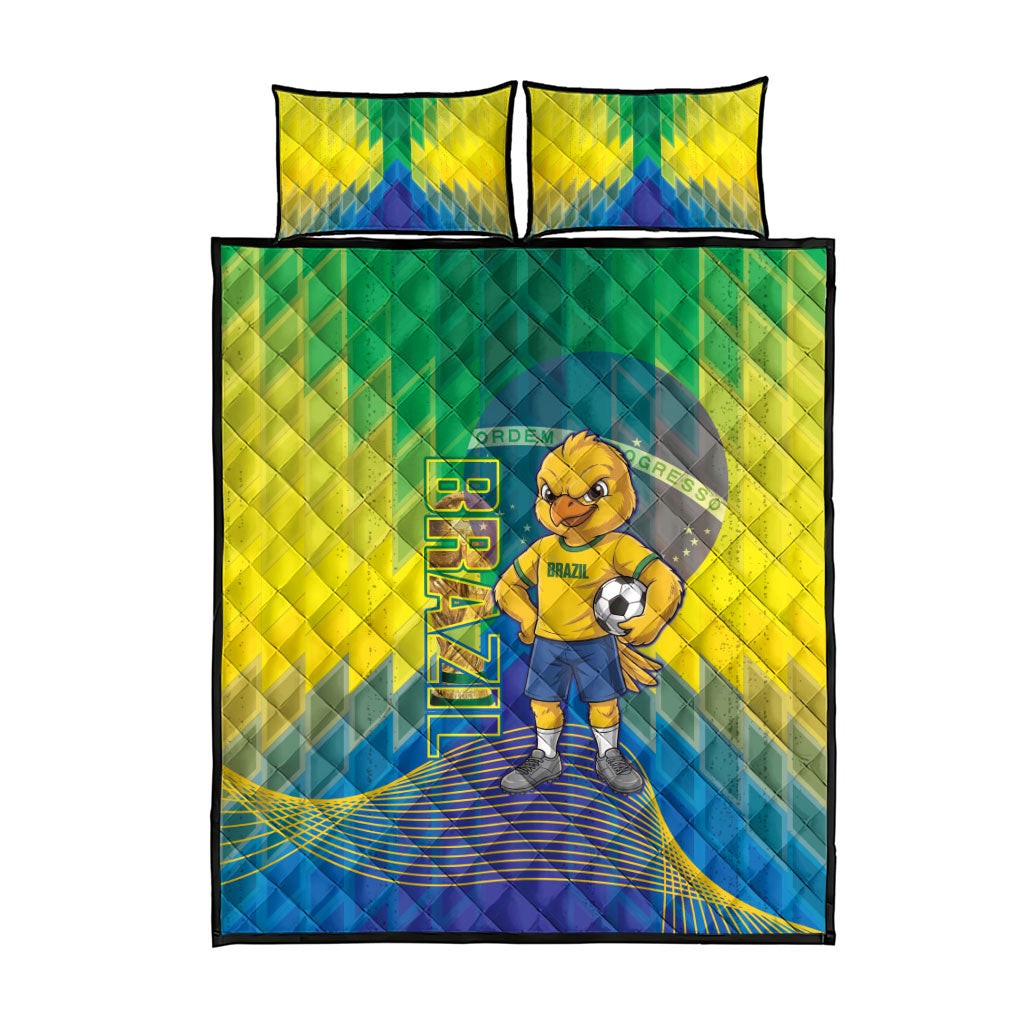 Brazil Football 2026 Quilt Bed Set Canarinho Mascot Bate no Peito