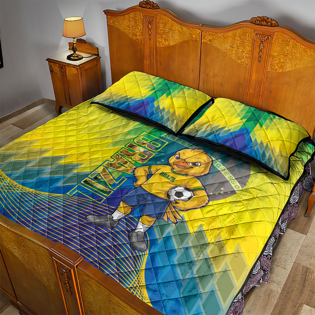 Brazil Football 2026 Quilt Bed Set Canarinho Mascot Bate no Peito