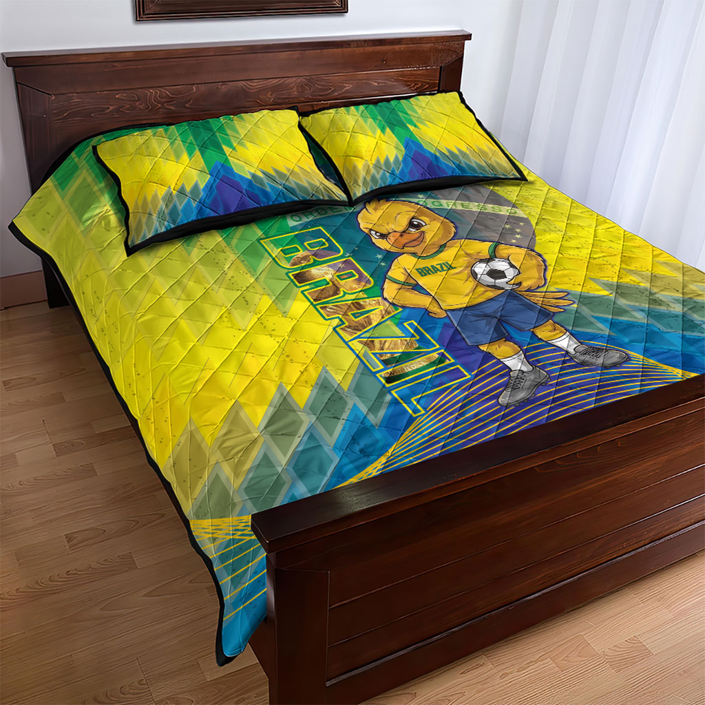 Brazil Football 2026 Quilt Bed Set Canarinho Mascot Bate no Peito
