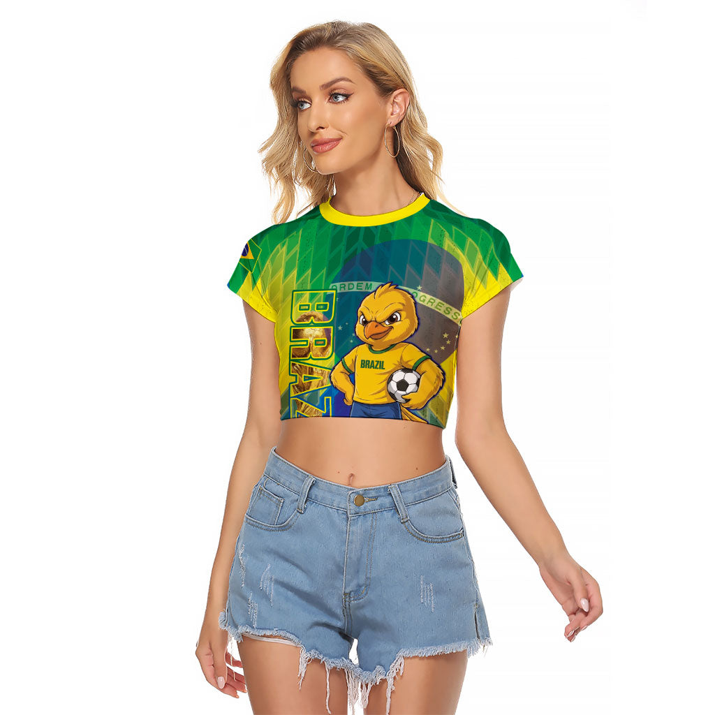 Custom Brazil Football 2026 Raglan Cropped T Shirt Canarinho Mascot Bate no Peito