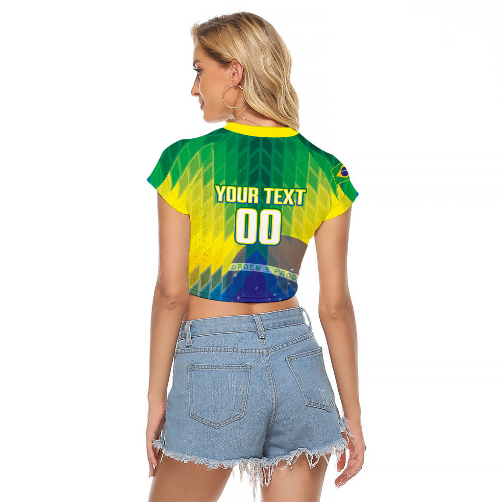 Custom Brazil Football 2026 Raglan Cropped T Shirt Canarinho Mascot Bate no Peito