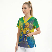 Custom Brazil Football 2026 Scrub Top Canarinho Mascot Bate no Peito