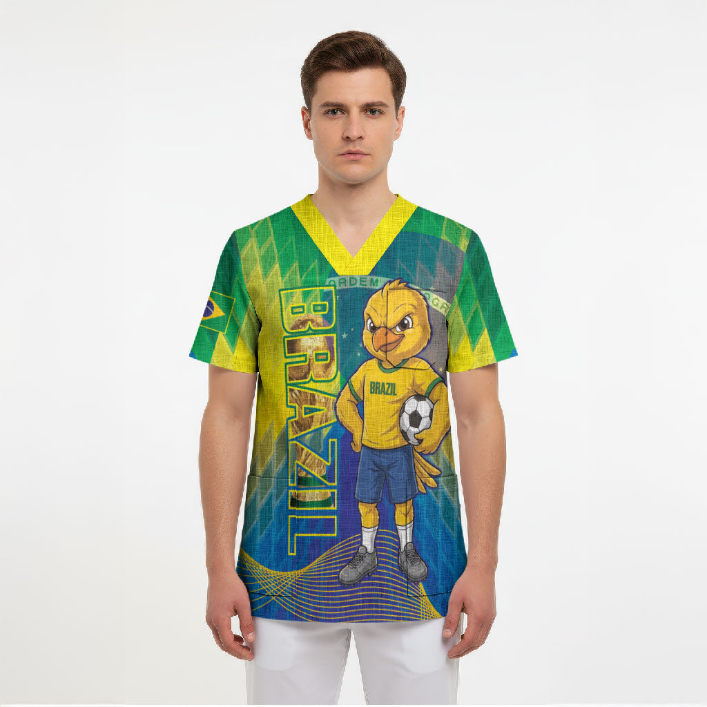 Custom Brazil Football 2026 Scrub Top Canarinho Mascot Bate no Peito