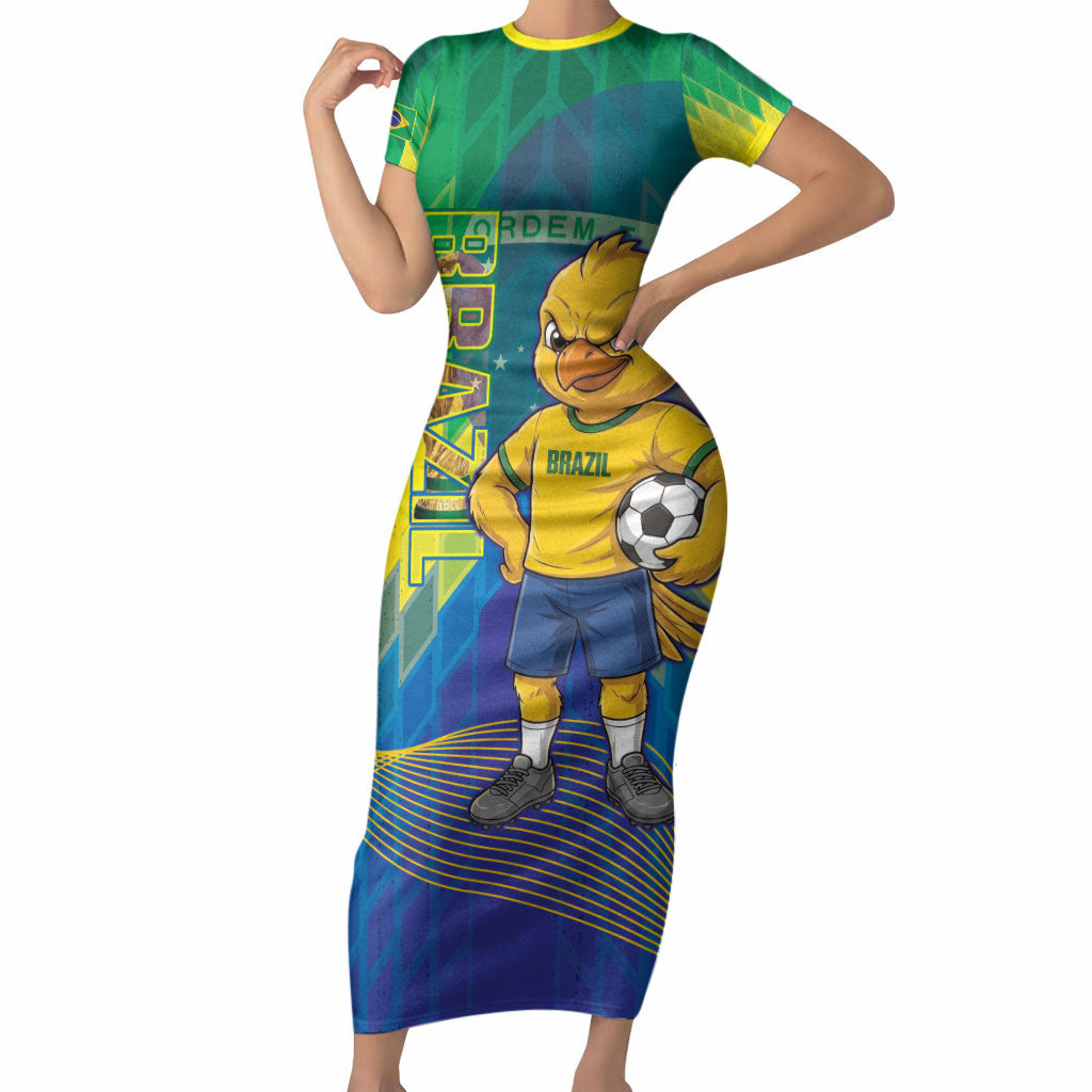 Custom Brazil Football 2026 Short Sleeve Bodycon Dress Canarinho Mascot Bate no Peito