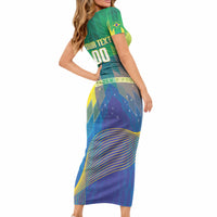 Custom Brazil Football 2026 Short Sleeve Bodycon Dress Canarinho Mascot Bate no Peito