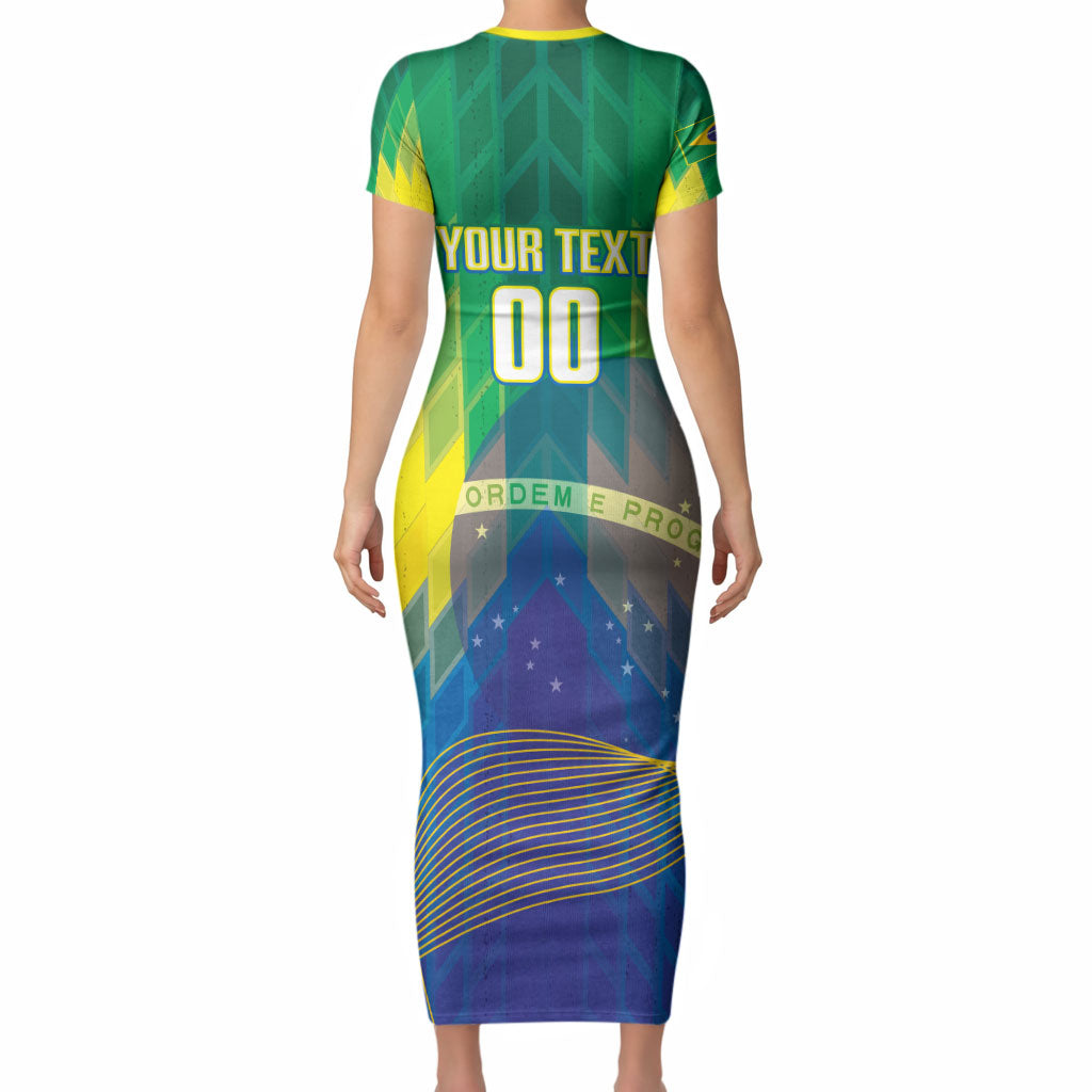 Custom Brazil Football 2026 Short Sleeve Bodycon Dress Canarinho Mascot Bate no Peito