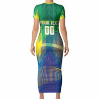 Custom Brazil Football 2026 Short Sleeve Bodycon Dress Canarinho Mascot Bate no Peito