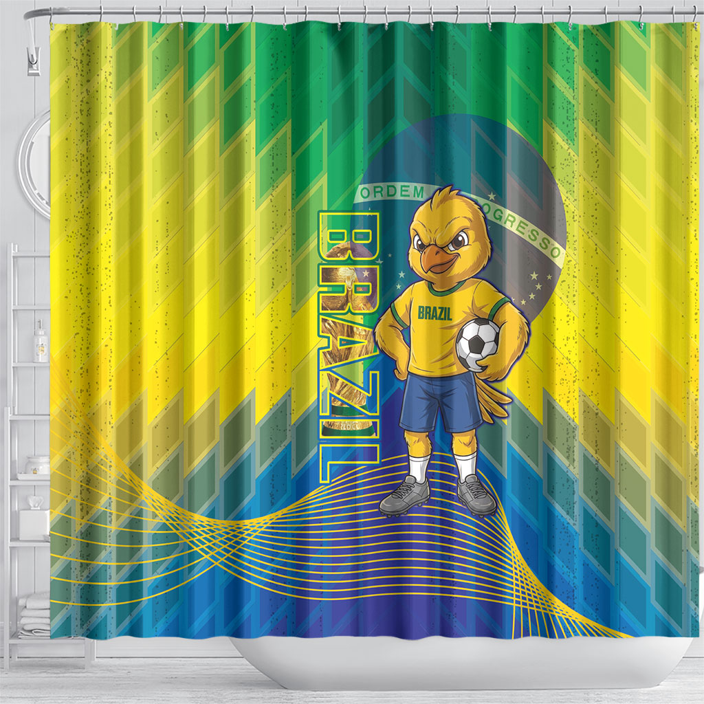 Brazil Football 2026 Shower Curtain Canarinho Mascot Bate no Peito