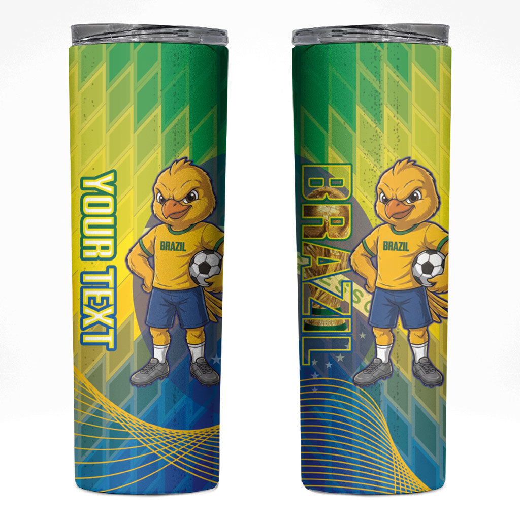 Custom Brazil Football 2026 Skinny Tumbler Canarinho Mascot Bate no Peito