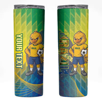 Custom Brazil Football 2026 Skinny Tumbler Canarinho Mascot Bate no Peito